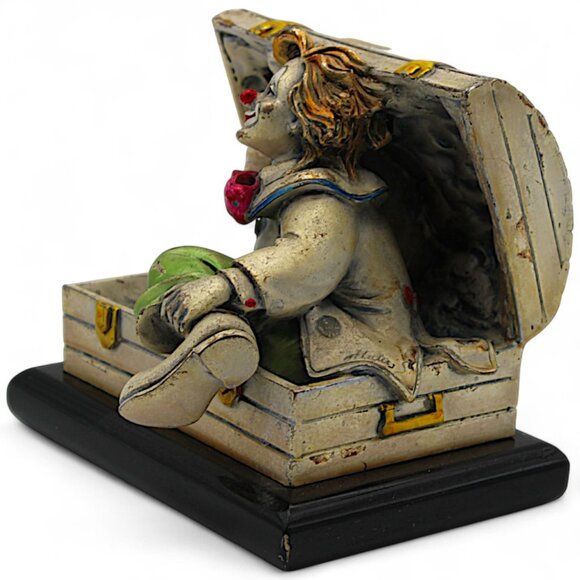 Vintage Mila Italy Clown Figurine In Chest Resin Sculpture With Painted Accents - Picture 2 of 7